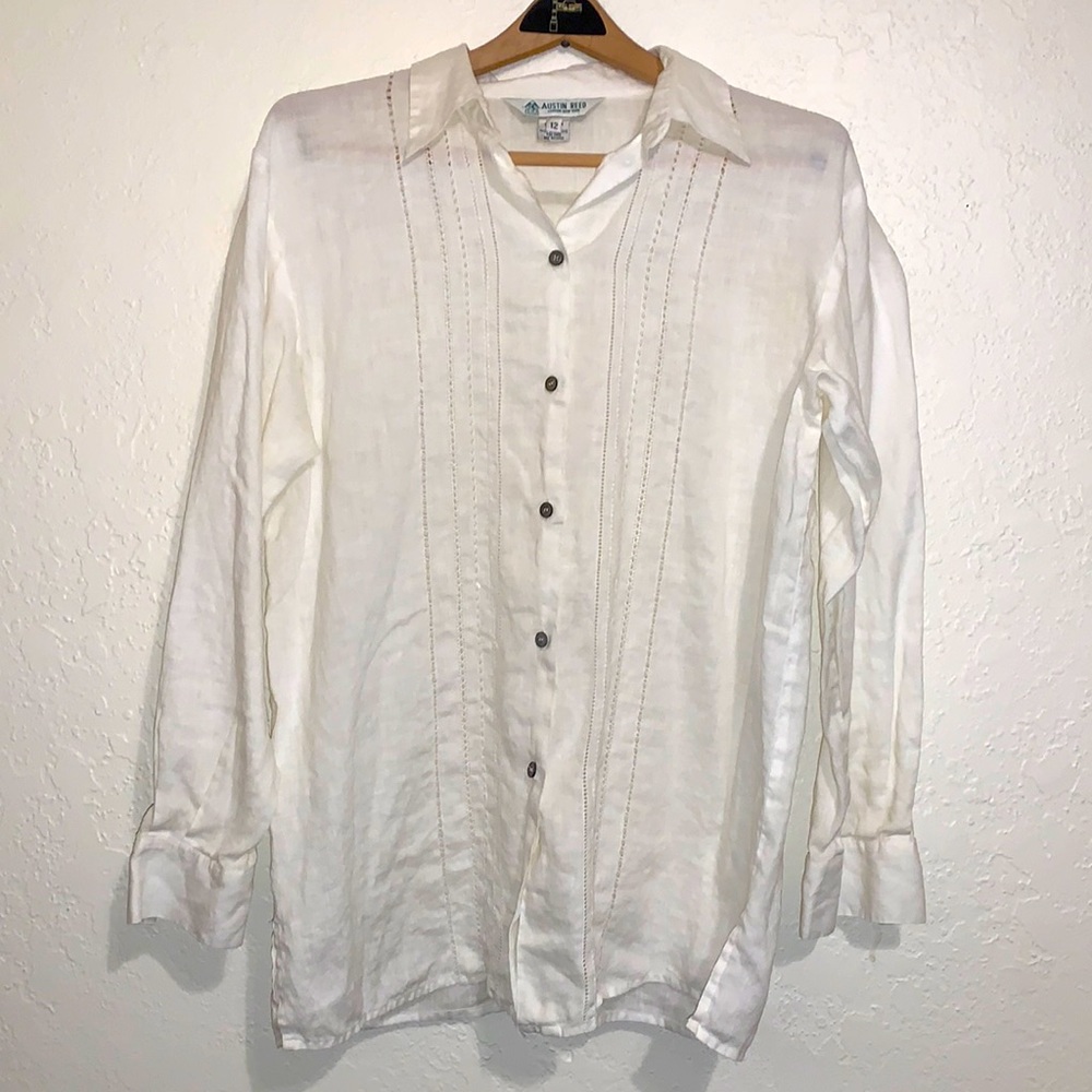 Vintage 80’s/90’s Austin Reed Cream Linen Button Down Shirt View 2